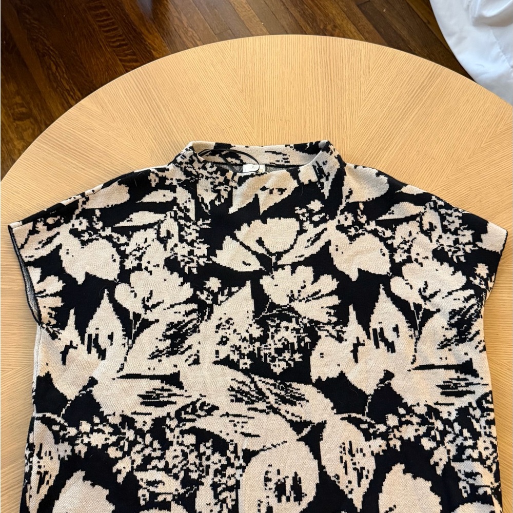 Joie Black and Cream Floral Knit Shell